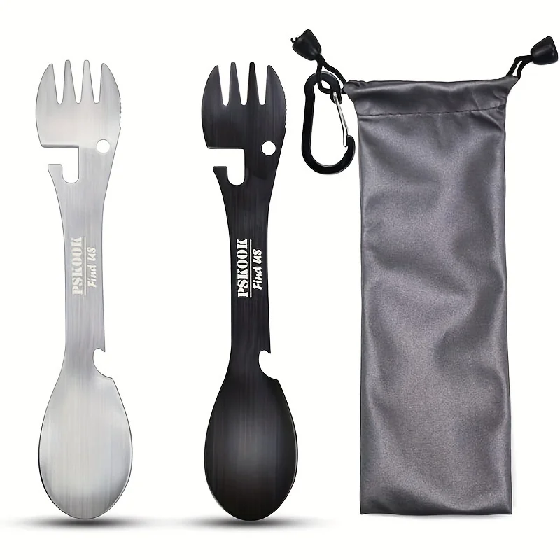 PSKOOK Outdoor Survival Tools 5 in 1 Camping Multi-functional EDC Kit Practical Fork Knife Spoon Bottle/Can Opener image 12