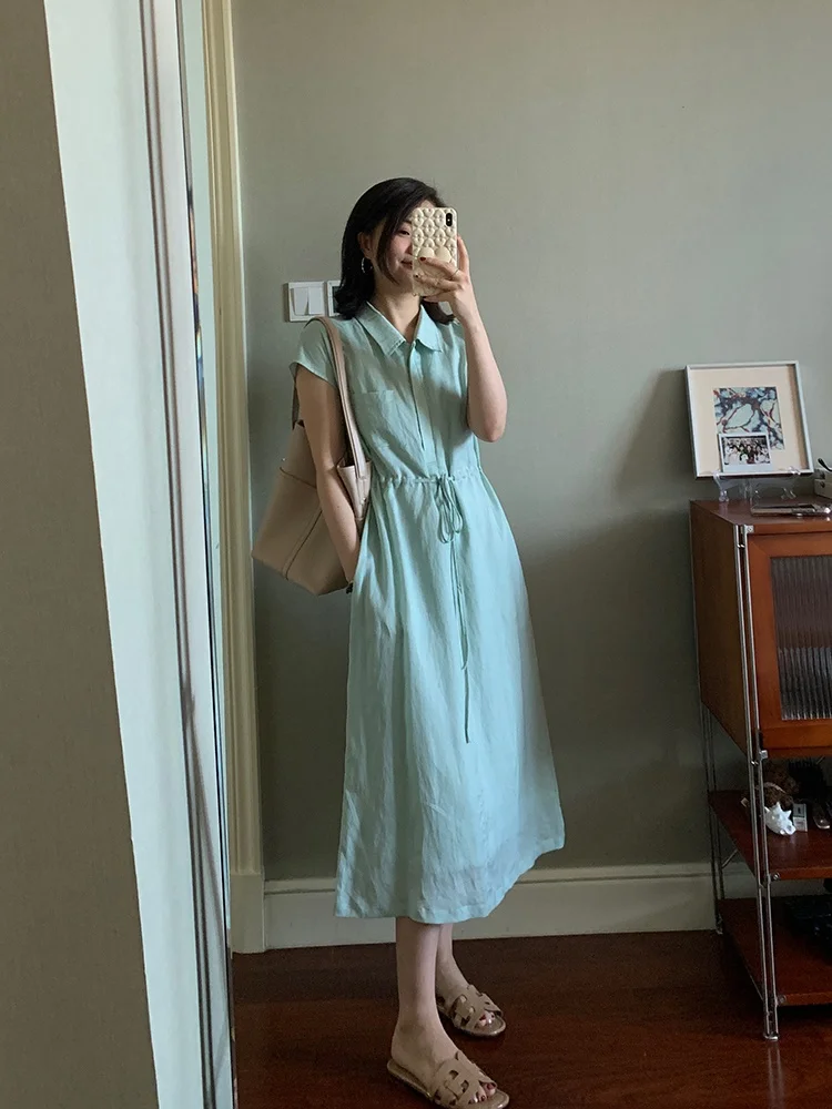 

Мятно-зеленая блузка из шелково-льняной смеси с регулируемой талией, повседневная, с высокой талией, на одной пуговице, с коротким рукавом.