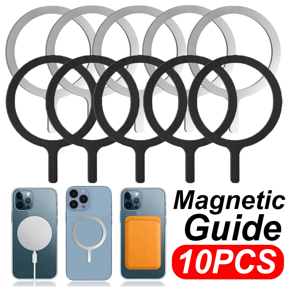 10-1 Peças Anel Metálico Adesivo Magnético para Carregamento Sem Fio, Suporte Veicular para Celular, Adaptador Conversor de Anel para Capa Magsafe para iPhone Samsung