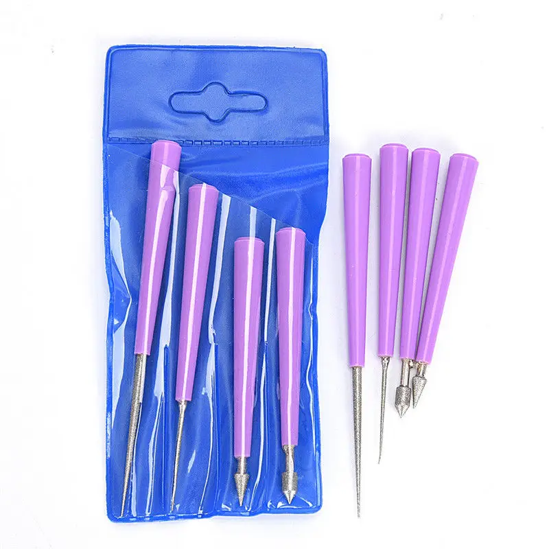 4pcs Purple Making Diamond Pearl Glass Bead Reamer Burr Beading Hole Enlarger Tool Woodworking Hand Craft Tool Set