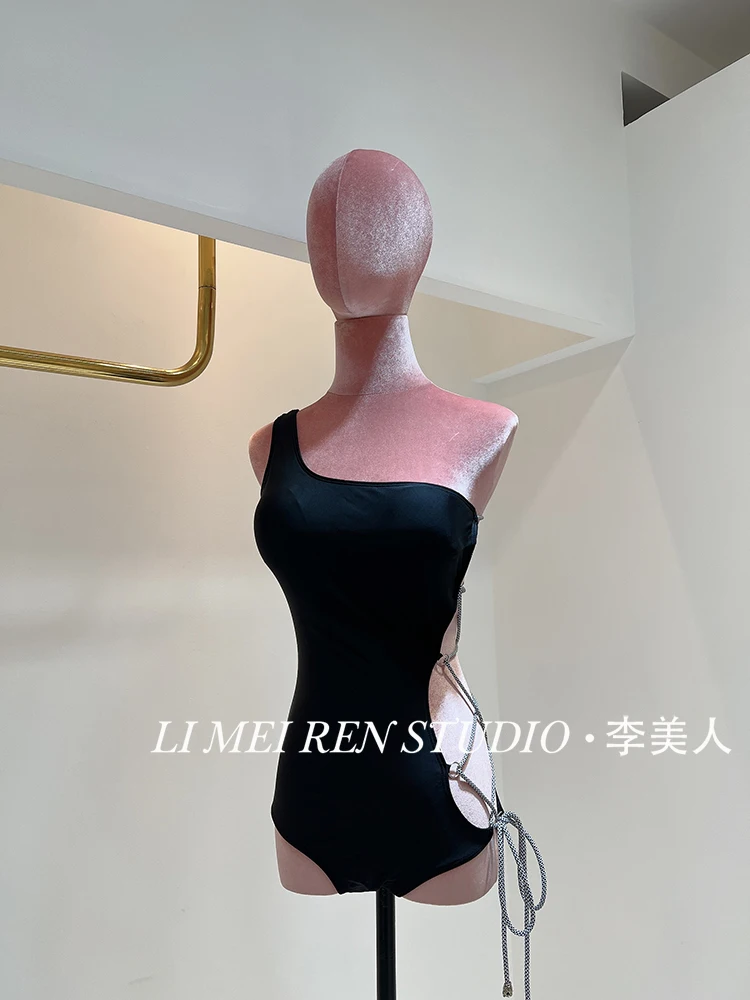 

New sexy hollow black strap slim fit one-piece swimsuit