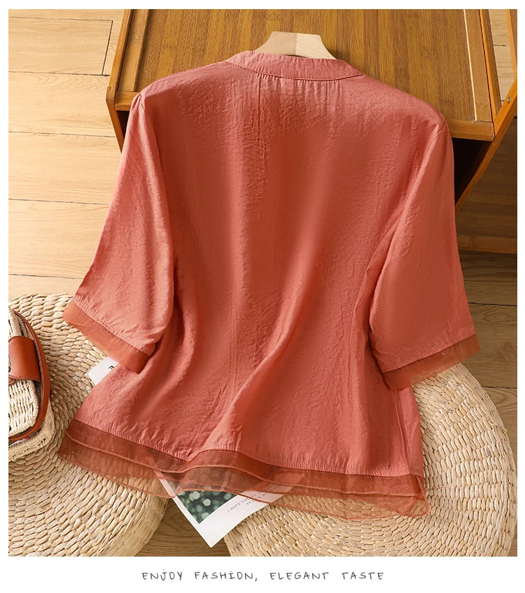 النمط الصيني الملابس النسائية البلوزات خمر قمصان مطرزة ملابس الصيف فضفاضة قصيرة الأكمام القطن الكتان النساء بلايز #6