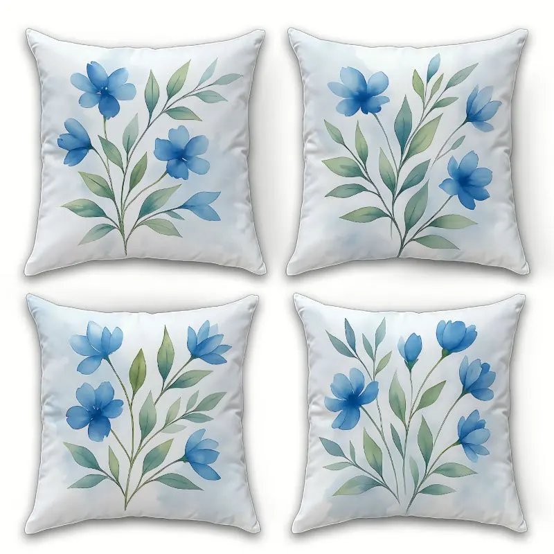 

Blue floral watercolor design double-sided Printed pillow cover Short plush Suitable living bedrooms sofas throw cushion cover
