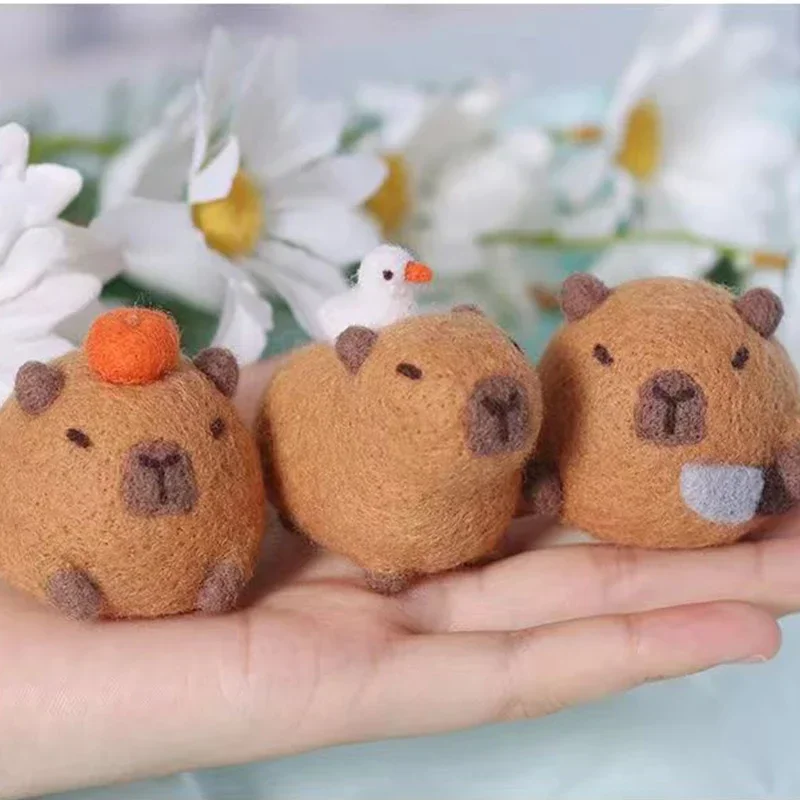 New No Finish DIY Kit Capybara Animal Wool Felt Craft Poke Handmade Needle Wool Kit Doll For Kids Women Beginner Birthday Gift