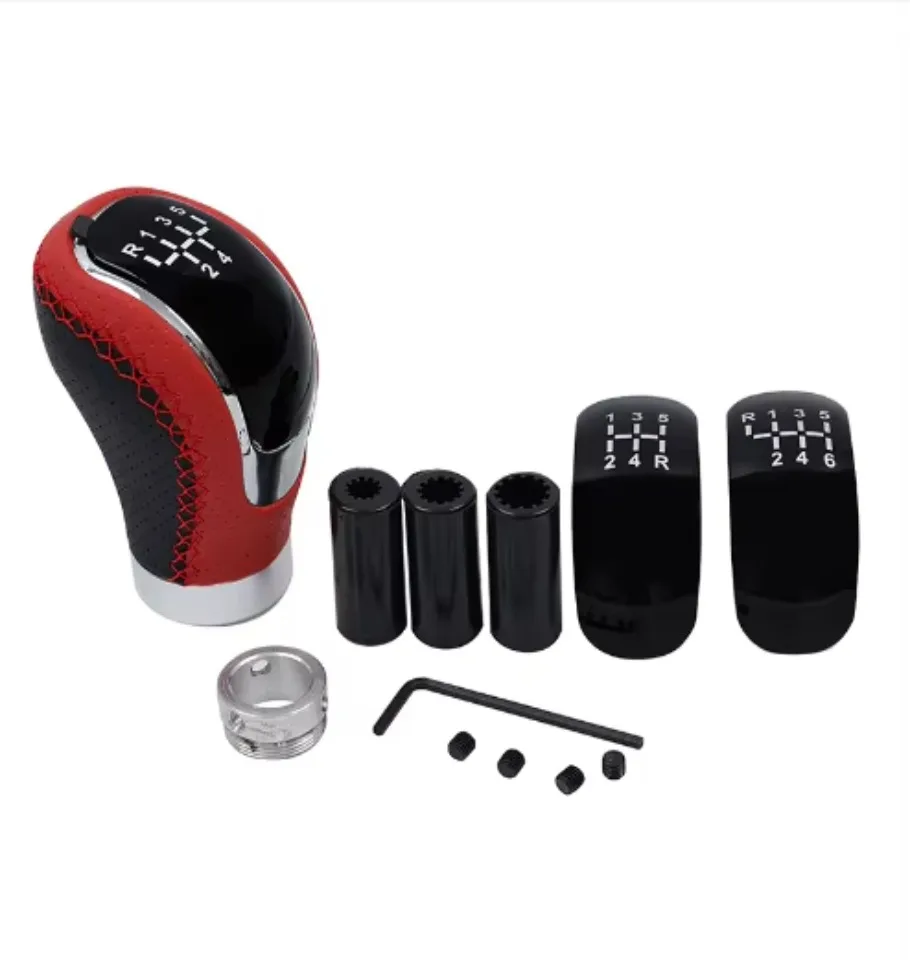 1SET Automotive General Red Black Shift Handball Lever Handle Shift Head Premium Leather Cab Accessories