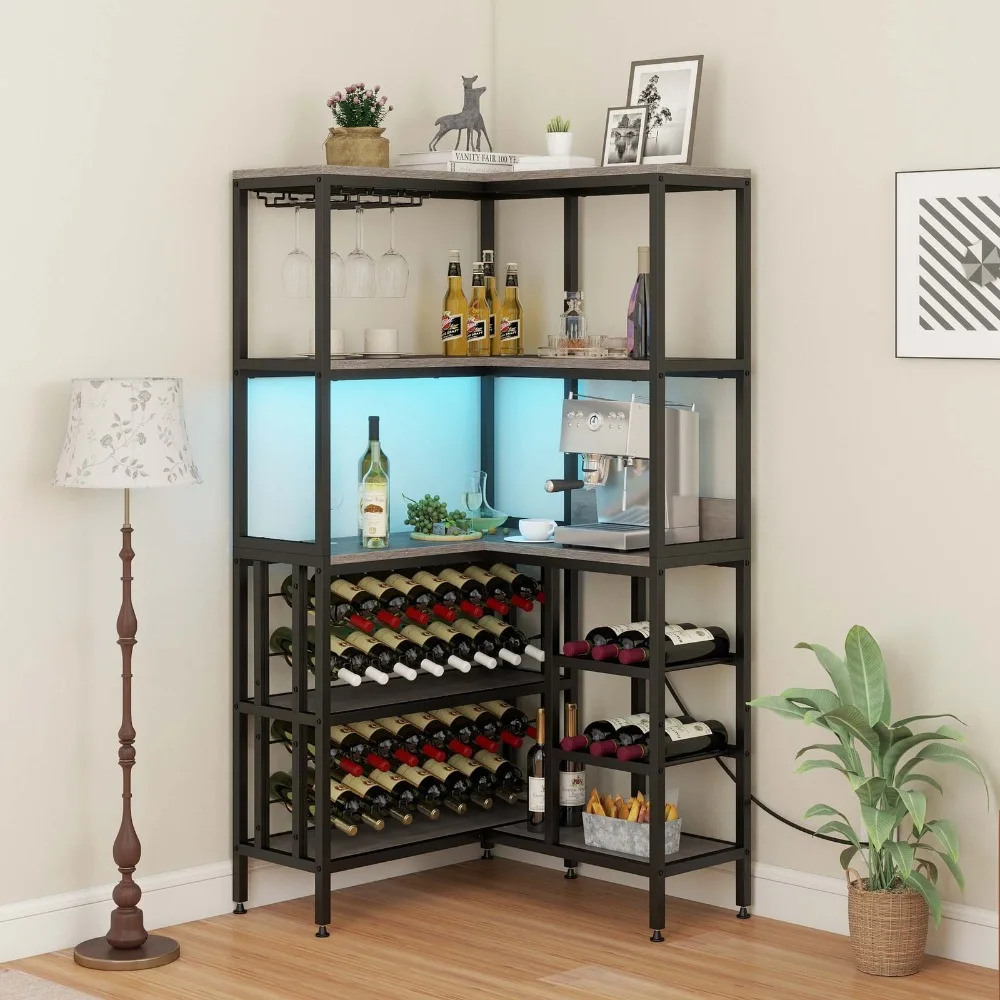 

5-Tier Corner Wine Bar Cabinet Open Display Cabinet,Elegantly designed for modern homes
