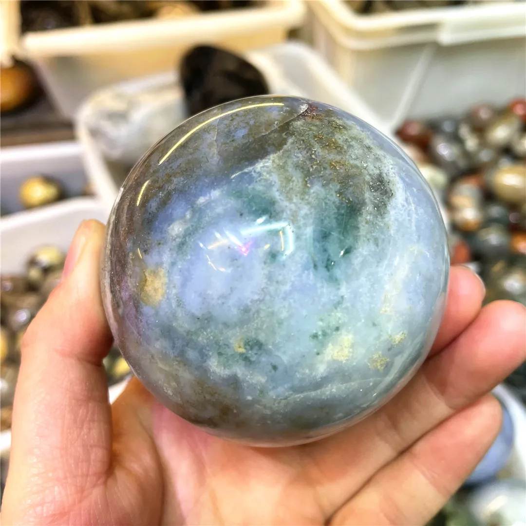 7-9cm Natural Ocean Jasper Crystal Sphere Original Stone Products Mineral Rock Decorations Ball Desk Ornament Feng Shui