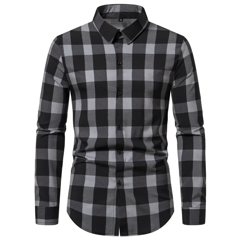 2023 New Men\'s High Quality Shirts Plaid Loose Business Casual Silk Smooth Shirt Long Sleeve Men\'s Shirt shirts for men