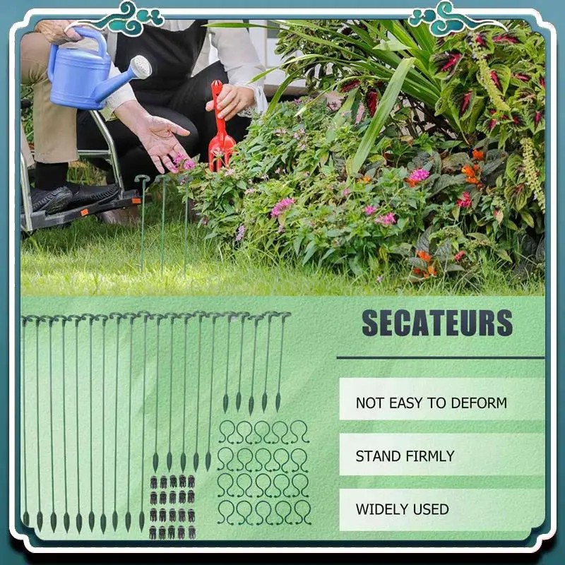 ABTU-60Pcs Plant Supports Set - 20 Pack Flower Plant Stakes Sticks (3 Sizes), 20 Plant Support Clips And 20 Orchid Clips