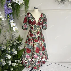 Graduation Dress Floral Mesh Cocktail Wedding Party A-line Customized Length Version Ball Dresses for Dancing Parties Evening