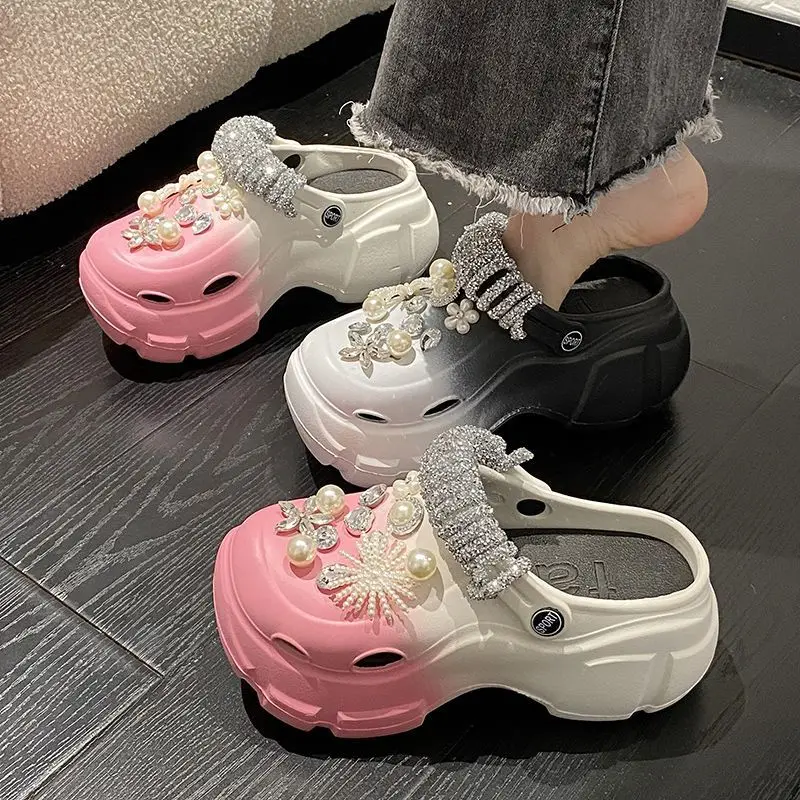 Women Sandals 2024 New Arrival Elegant Clogs Fashion Street Beach Slides Height Increasing Slippers For Girls 8cm Thick Sole