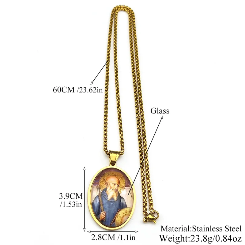 سانت بنديكت البيضاوي ميدالية قلادة قلادة للنساء الرجال الفولاذ المقاوم للصدأ الذهب اللون الكاثوليكية سان بينيتو تميمة مجوهرات هدية