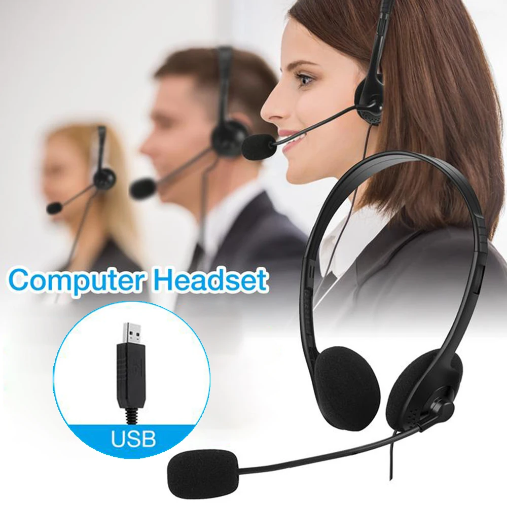 마이크 포함 USB 헤드셋 노이즈 캔슬링 헤드폰, 오디오 컨트롤, 유선 PC 헤드셋, 콜센터 사무실 학교 PC 게임용