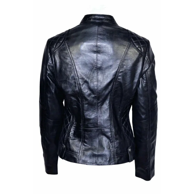 Women's Sheepskin Leather Jacket Biker Black Slim Fit Casual High Quality Coat