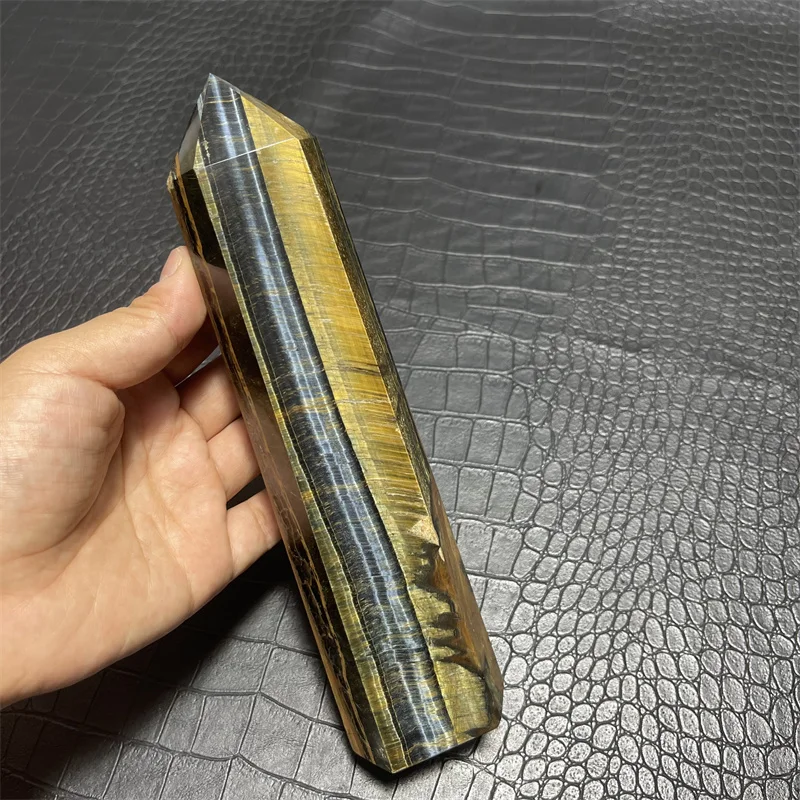 

890g Natural healing crystal yellow blue tiger eye point tower for decoration