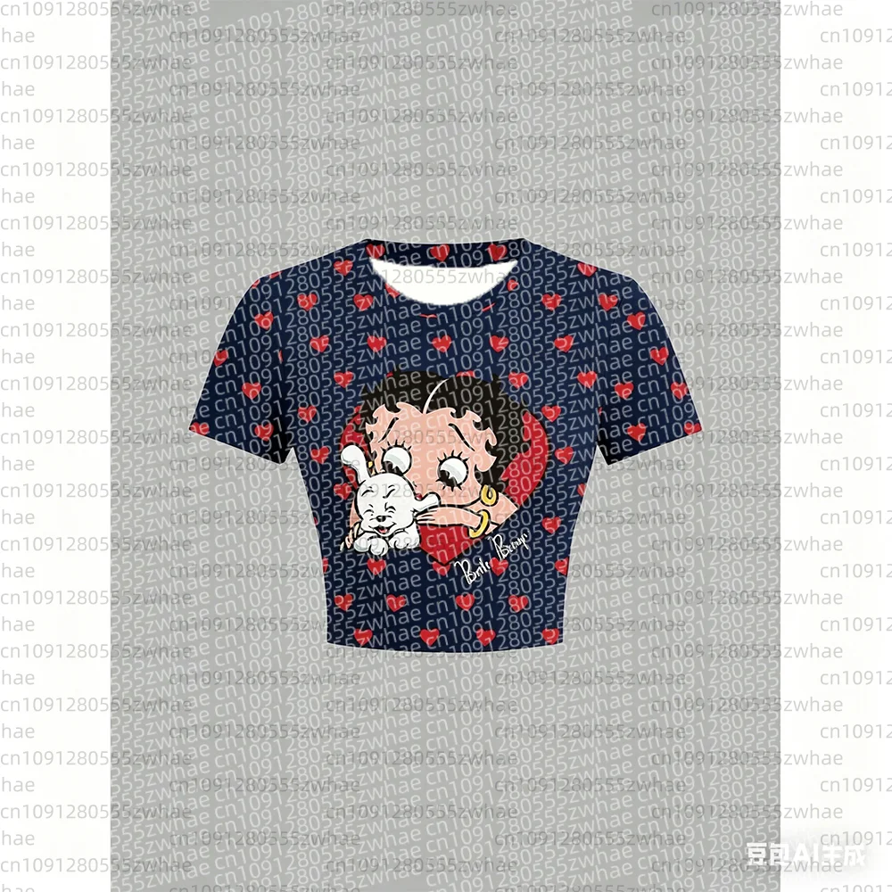 26 Betty Boop Women's Casual Cartoon Pattern Short Sleeve T-shirt Summer Y2k Women's Top 90s Top Pattern Sexy Umbilical T-shirt view 5