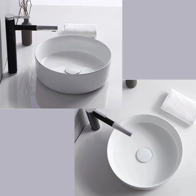 Sample Nordic Art Basin Ceramic Round Bathroom Washbasin Home Hotel Balcony Countertop Vessel Sink 41*41*13cm With Drainer Sets