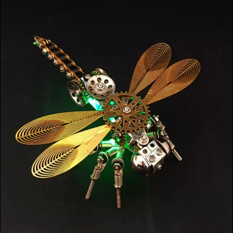 3D Puzzles Metal Luminous Dragonfly Model Kit Steampunk Mechanical Insects DIY Assembly Toy for Children Adults Gift - 255pcs