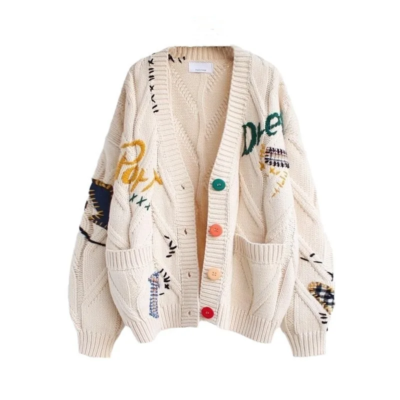 

Fashion Lazy Wind Embroidered Sweater Women's Autumn and Winter 2026 New Letter Design Loose Knitted Sweater Jacket Tide