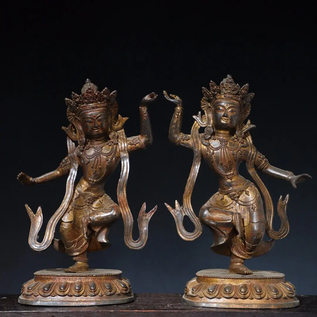 Antique Pure Copper Dancing Green Tara Statue Bodhisattva Home Altar Auspicious Figurine Handmade