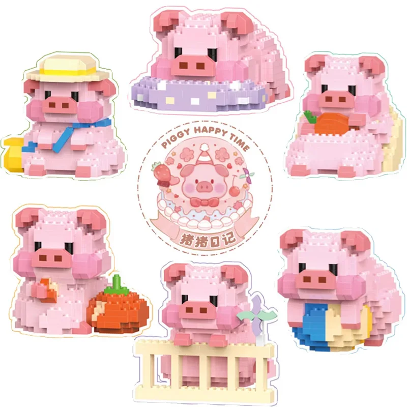 Cartoon Cute Pink Piggy Pig Diary Trendy Play Small Particle Building Blocks Puzzle Toys Ornament Gifts