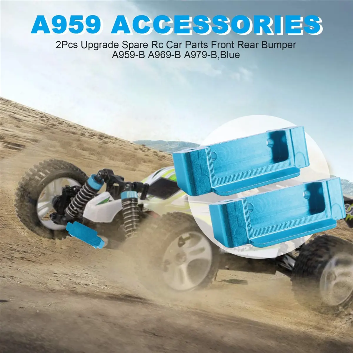 New Arrival Fashion 2Pcs Upgrade Spare Rc Car Parts Front Rear Bumper for A959-B A969-B A979-B,Blue