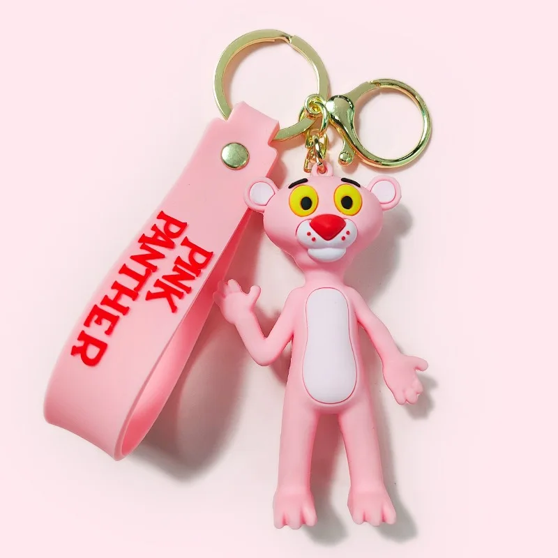 Creative Trend Anime Pink Panther Keychain Cute Sports Pink Leopard Key Chain Men And Women\'s Bag Pendant