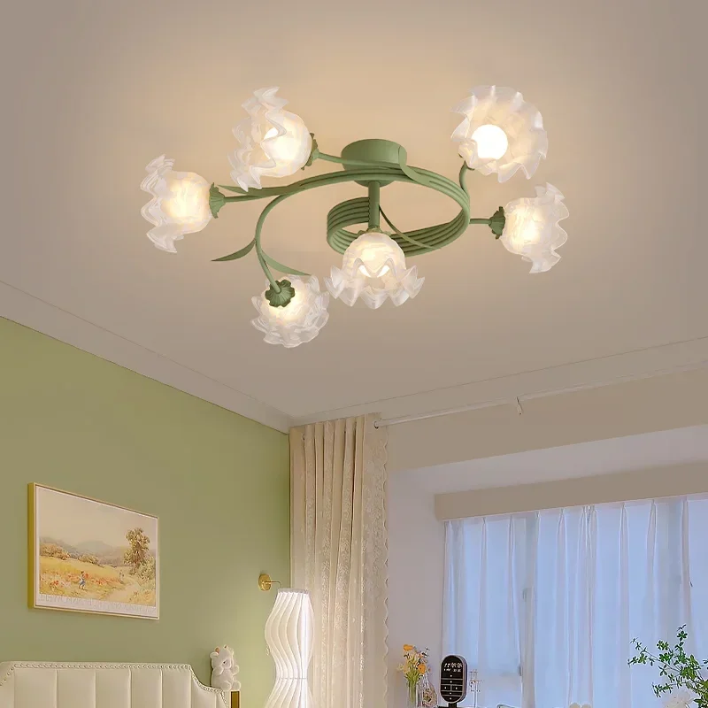 

Modern Lily Of The Valley Glass Chandeliers Lights For Living Room Main Cream Wind Lamp Nordic Pastoral Bedroom Ceiling