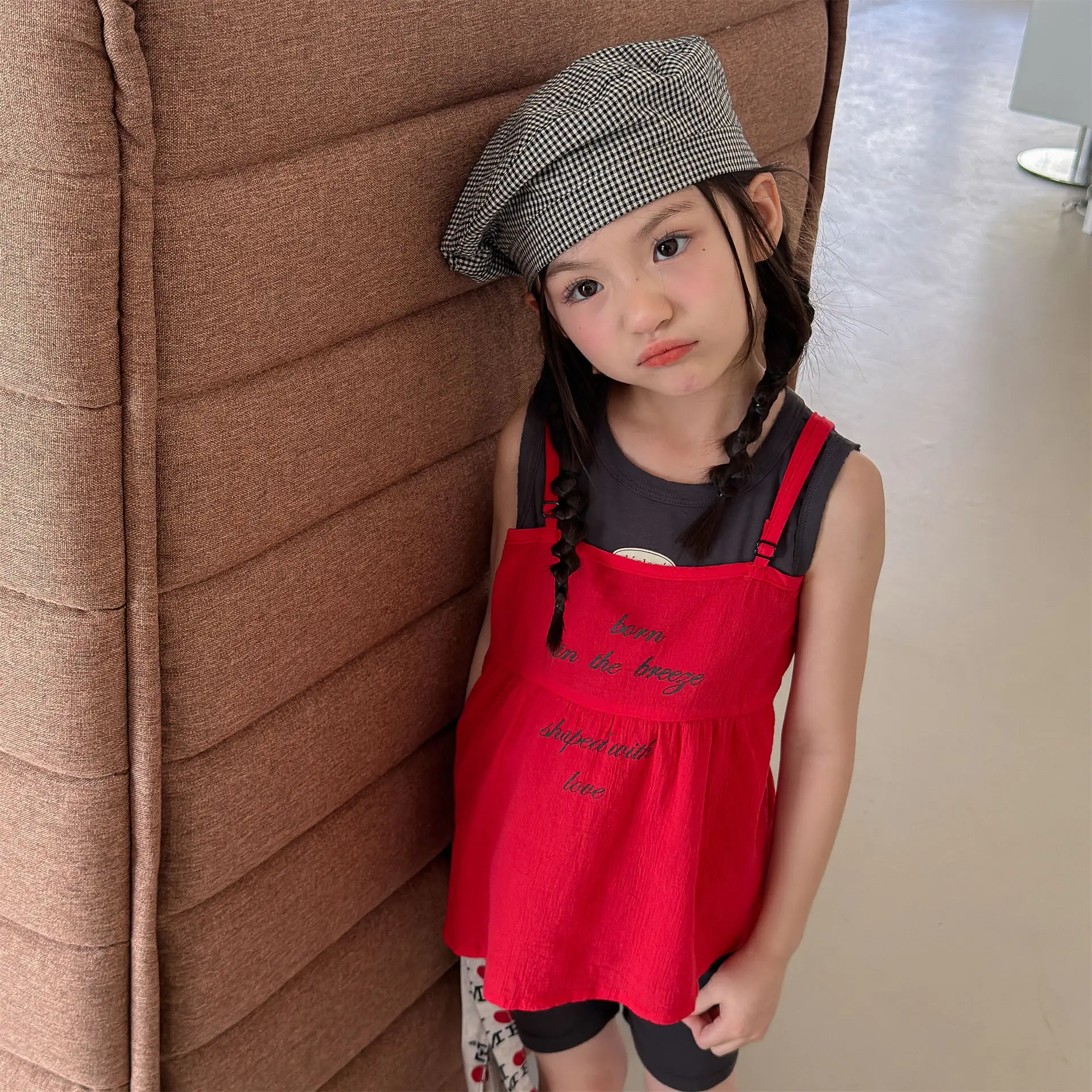 

2026 Summer New Children Sleeveless T Shirts Cotton Toddler Girls Casual Sling Vest Baby Thin Letter Print Tops Kids Clothes