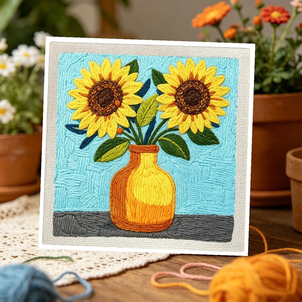 1 Set Sonnenblumen-Vase DIY-Stickerei-Set für Anfänger, Stickerei-Starter-Kit, Kreuzstich-Kunstgeschenk, Nadelarbeiten – Detail 3