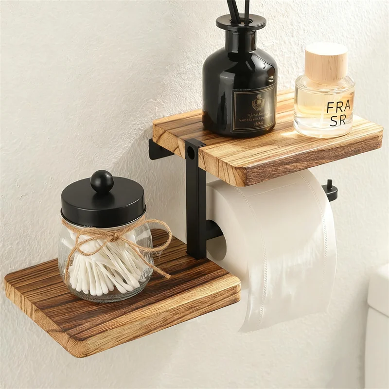 

Wall Mounted Toilet Paper Holder A High-End Combination Of Wood And Iron Durability Suitable For Bathrooms Toilets Kitchens