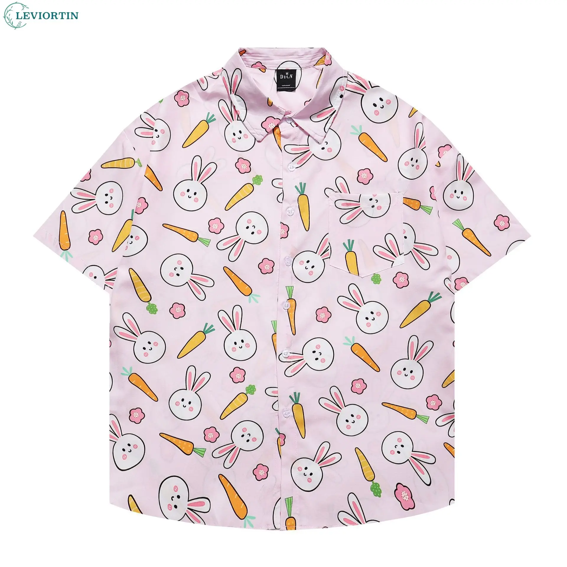 Casual Summer Full Print Shirt for Men Hip Hop Cute Style Thin Bunny Outfit Short Sleeved Couple Shirt Tops Streetwear