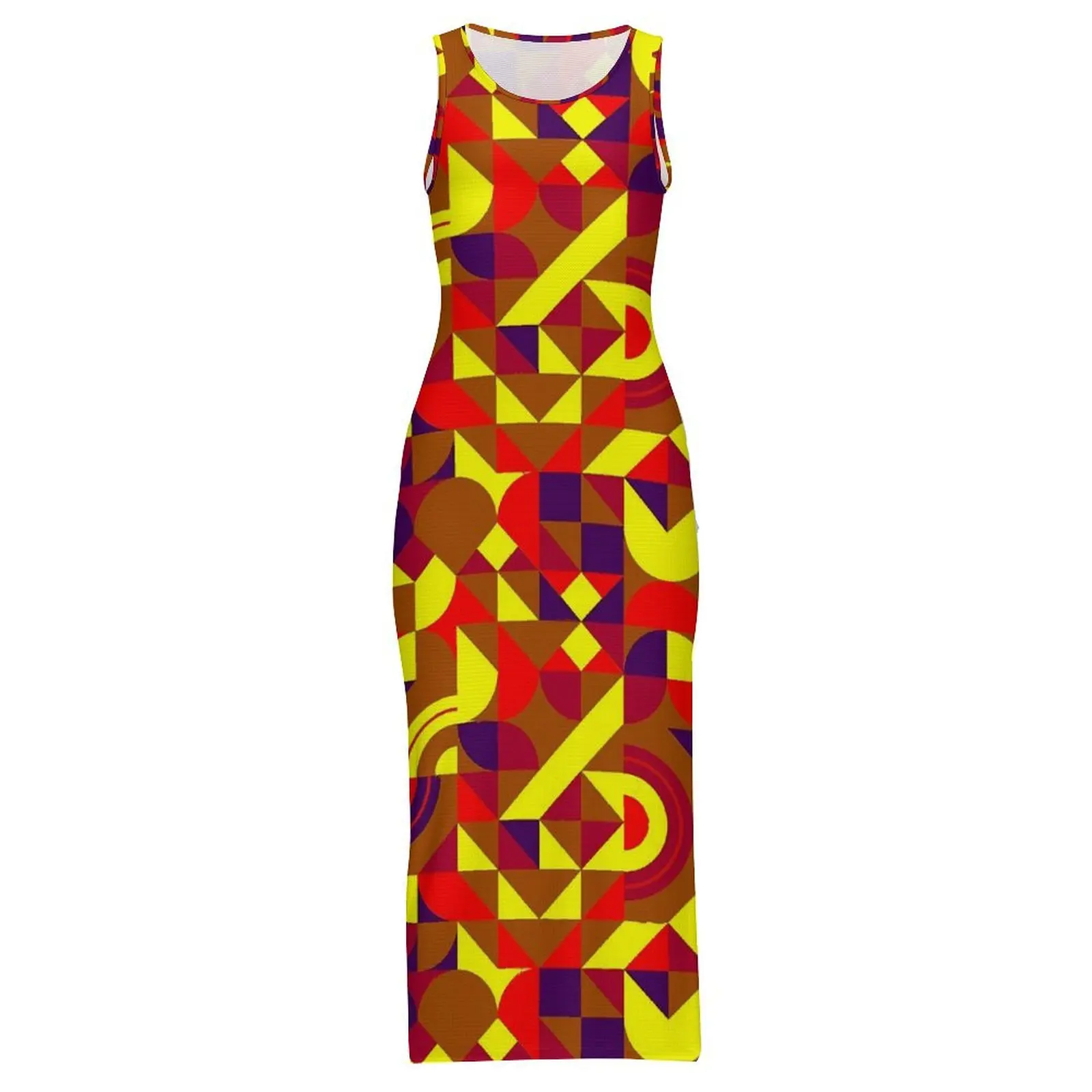 다채로운 지오 프린트 드레스 민소매 추상 기하학 캐주얼 Y2k 맥시 드레스 빈티지 Bodycon 드레스 여성 빅 사이즈 Vestidos