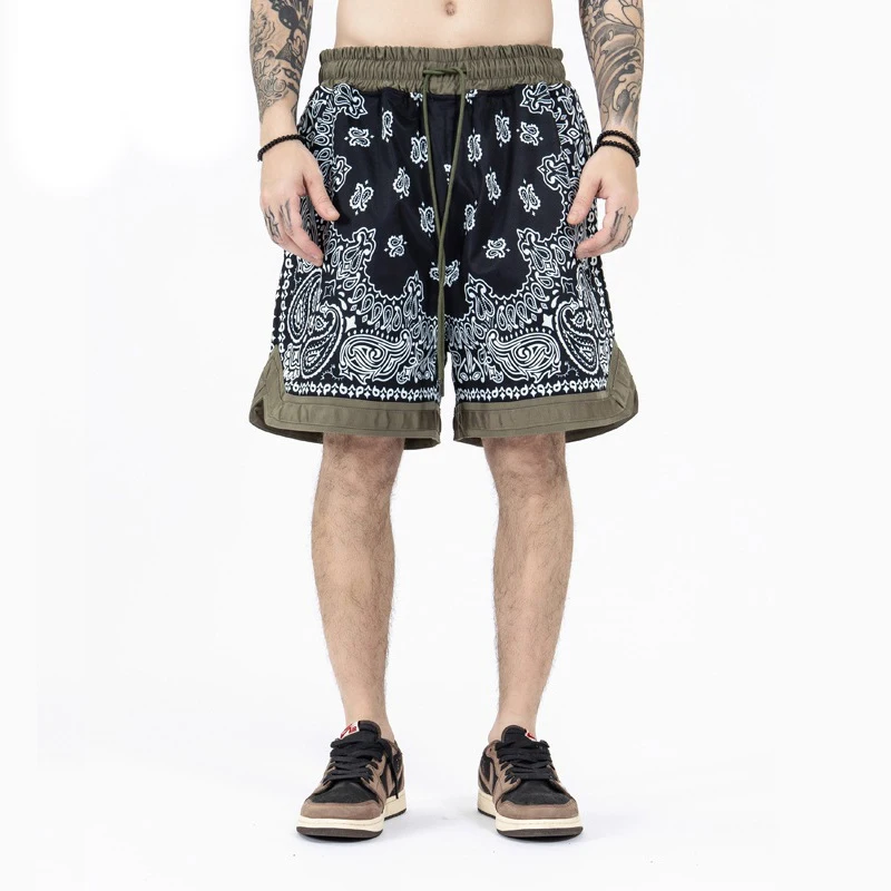 Retro Cashew Flowers Casual Shorts Summer Streetwear Fashion Patchwork Knee-length Men Women Paisley Printing Sweat Shorts