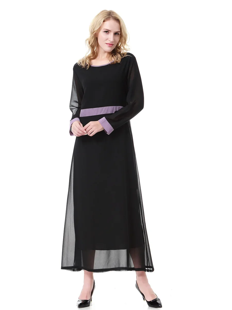 

Women's Color-coded Casual Trendy Long Sleeve O-neck Loose Ankle Length Dress Female Clothes Middle East 2025 New Fashion Muslim