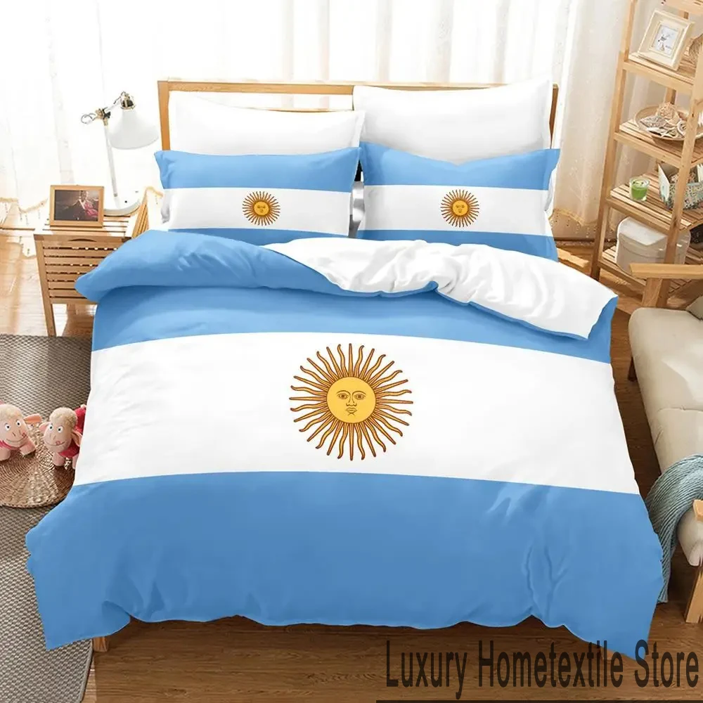 3D Print Argentina Flag Bedding Set,Duvet Cover Comforter Bed Set Quilt Cover Pillowcase,King Queen Twin Size Boys Girls Adults