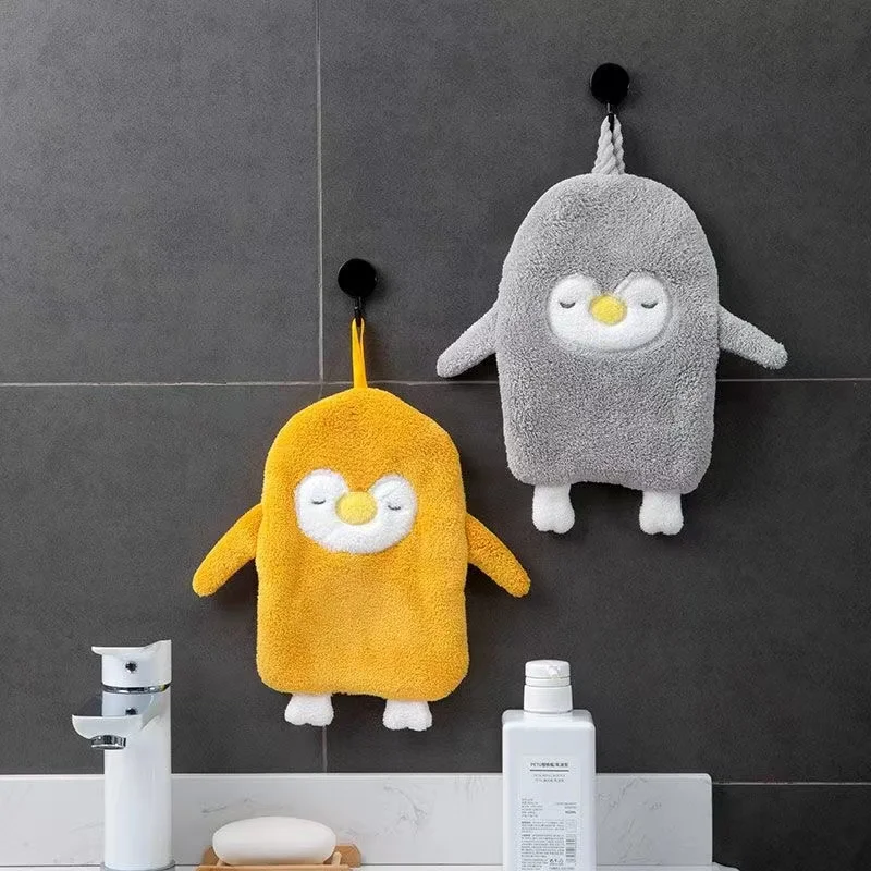 Small Penguin Wipe Hand Towel Hand Towel Kitchen Bathroom Draped Coral Velvet Cartoon Hand Towel Animal Thickening Absorbent