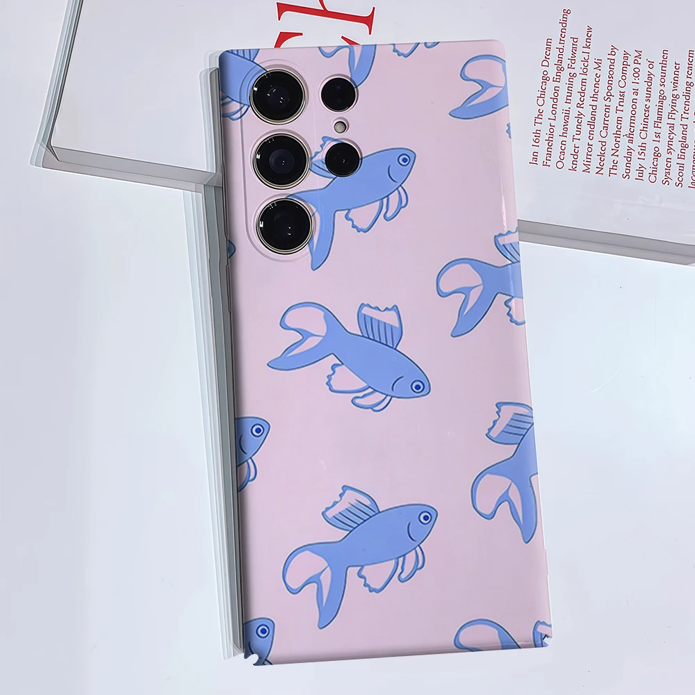 Dreamy Blue Goldfish Phone Case for Samsung Galaxy S26 S25 Ultra S24 S23 Ultra Plus Glossy Double-layer Back Cover