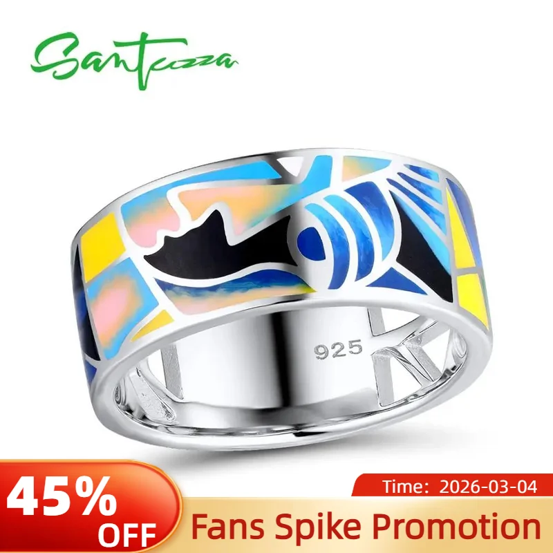 

Женское серебряное кольцо SANTUZZA, из серебра 925 пробы с разноцветной эмалью, ручной работы, в классическом стиле, с изображением лица, модные ювелирные украшения для вечеринок