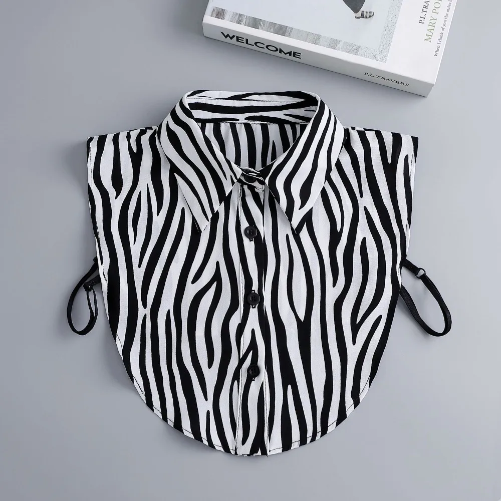 Obrázek 4: Podzim zima móda falešná límec ženy versatile špičaté zebra tisk košile dlouhé blůza límec nejvyšší