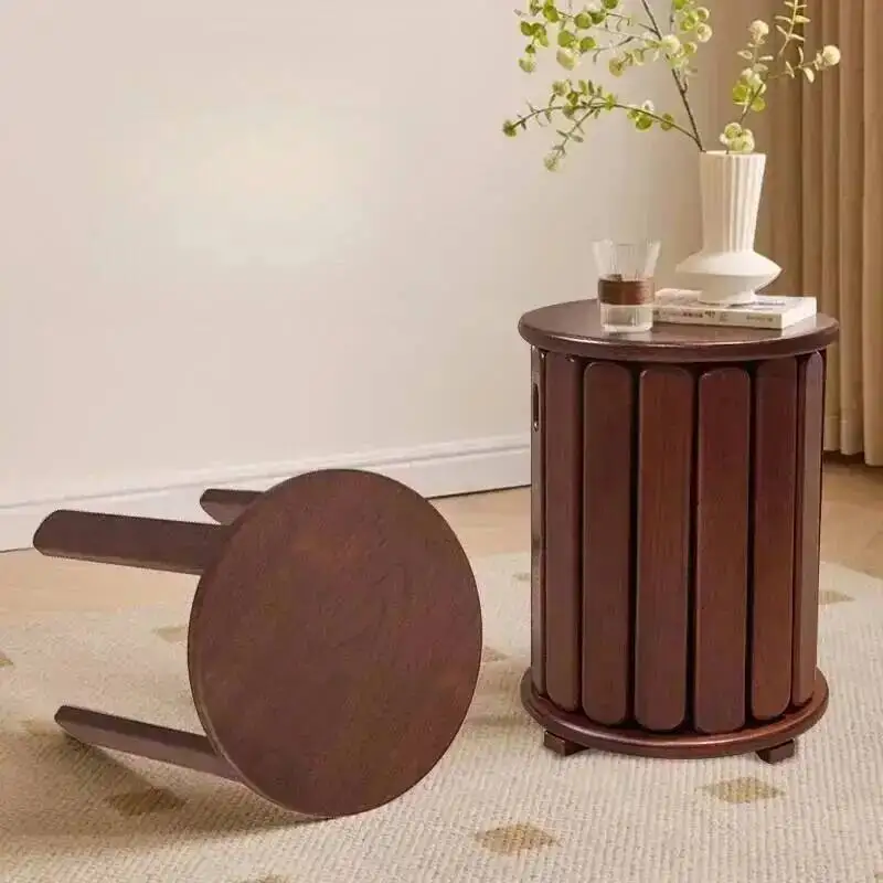 Solid Round Chairs Wood Dining Stool with Tea Table Several Dining Tables Combination Stool Stacked Stored Dining Room Furniture