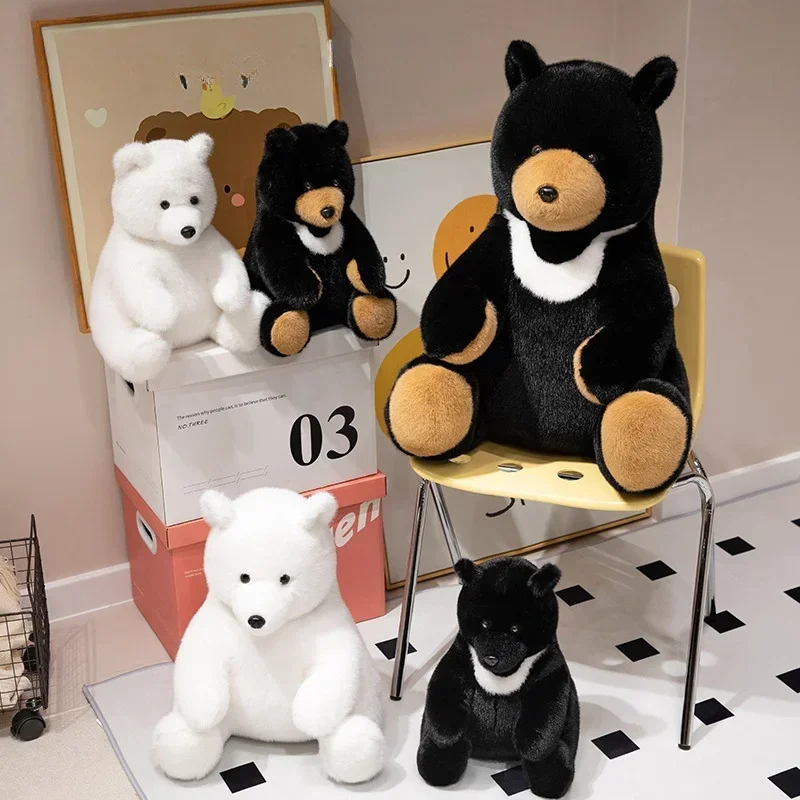 New Premium Quality Black Bear Plush Stuffed Animals White Polar Bear Plush Toys Cuddle Gifts for Children Christmas Birthday