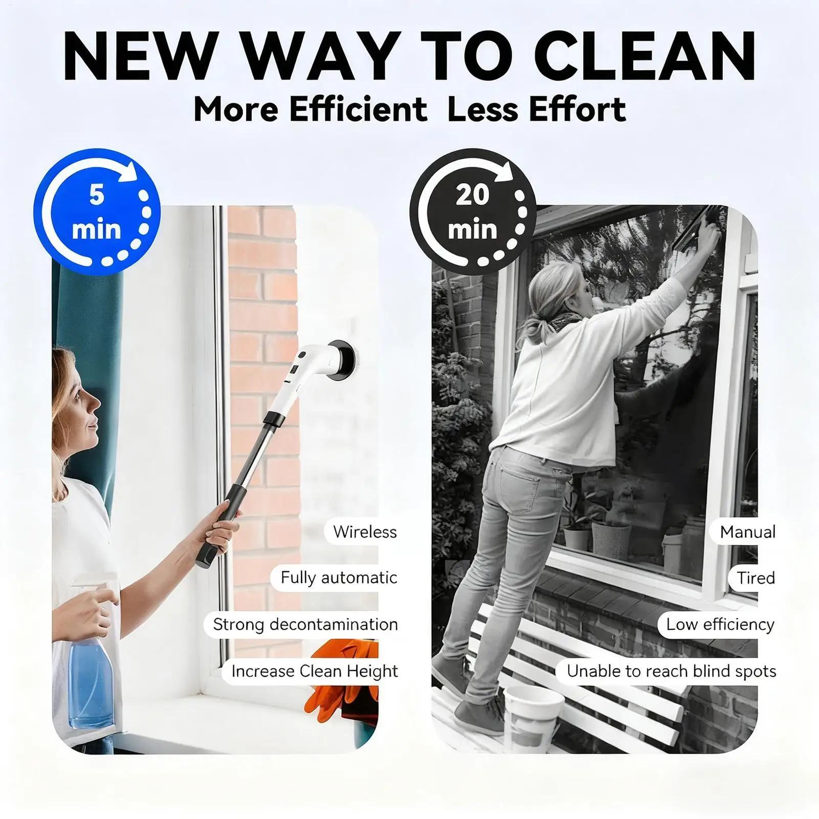 

Cordless Scrubber Rotating Adjustable Safe Long Lasting Battery Tool Bathroom Electric Cleaning Brush For Home Shower Doors