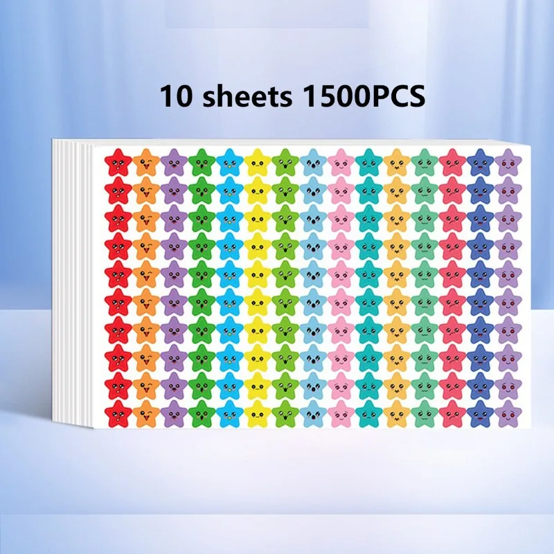 1500 Star Face Stickers 10 Sheets Adhesive Reward Seals for Kids Motivational Classroom Reward Labels Cute Cartoon Decals