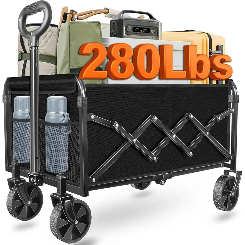 

Wagons Carts Foldable Collapsible Wagon Cart Foldable Wagon Cart with Wheels Lightweight 280 LBS for Beach Sports Camping Grocer