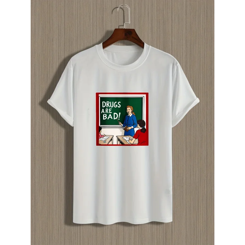 تي شيرت رجالي المخدرات السوداء سيئة! طباعة الفصول الدراسية خمر قطن عالي الجودة 180 جرام #3