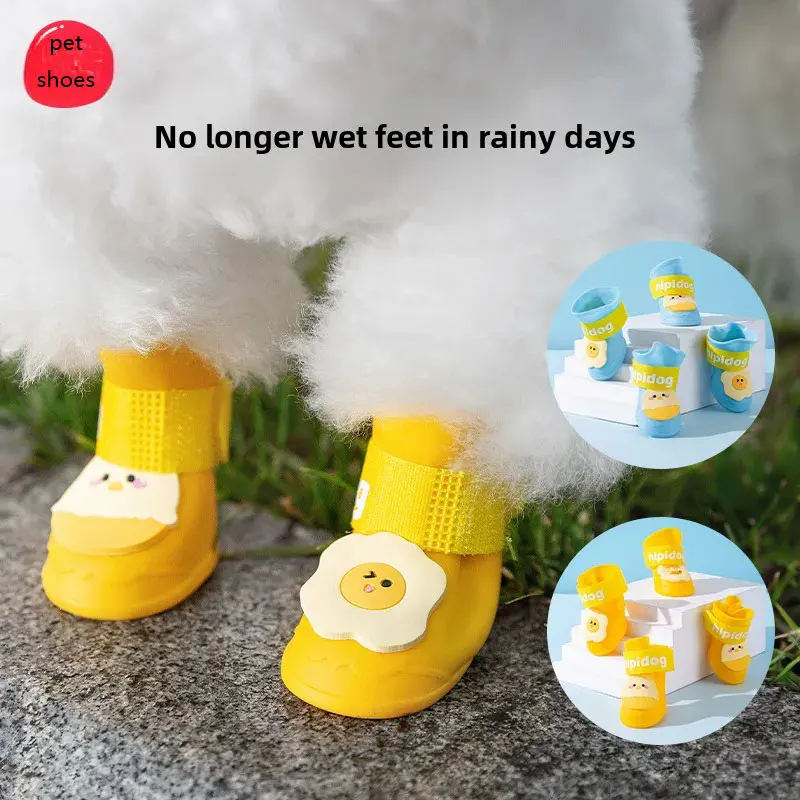 

Dog shoes for small dogs waterproof cute egg boy silica gel rain shoes wear-resistant and non-slip pet shoes in rainy days