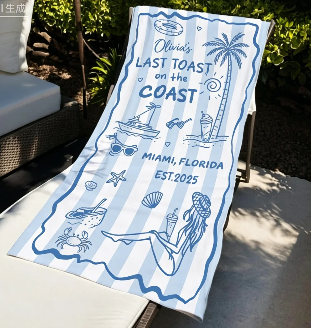 Bachelorette Beach Towel Last Toast on The Coast Party Pool Towel Towel for Adults Bachelorette Trip Gift Bride Bridal Shower