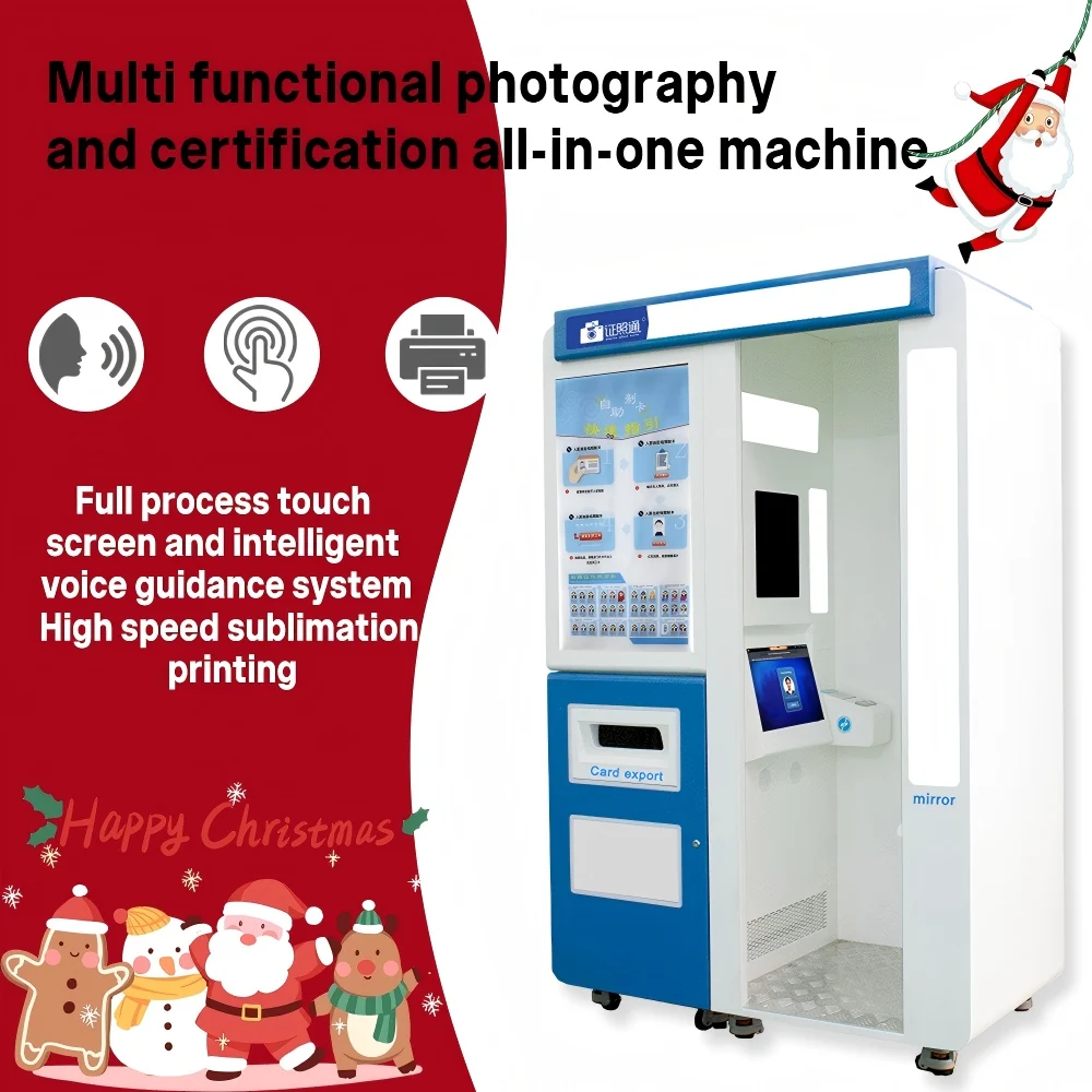 Self-service Instant Photo Booth with Printer and Camera Blue Photo Booth Customized for Trade Exhibitions Photo Booth Station