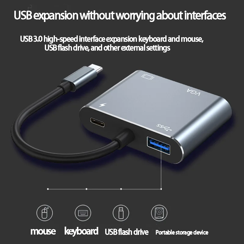 Typec To HD Docking Station Mobile PC Link Projector Converter Mate20 Connected To TV VGA Projection HD Cable Applicable To Appl